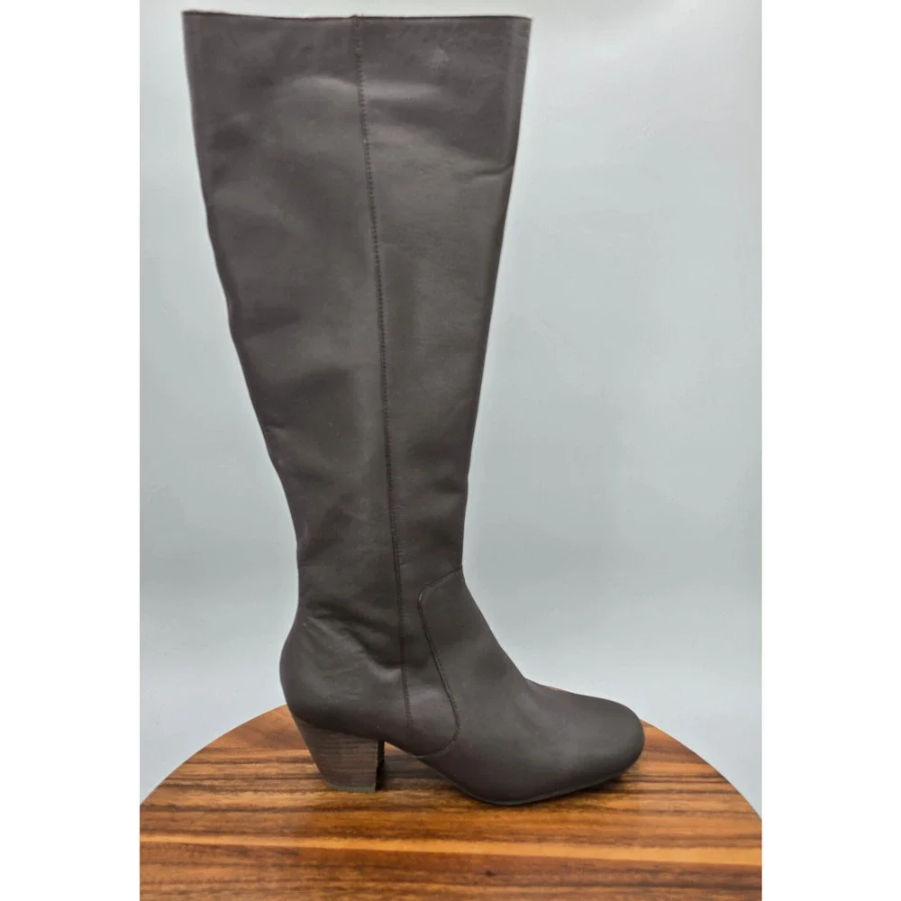 J Jill Boots Womens 7.5M Chocolate Brown Leather Knee High Tall Riding Cone Heel